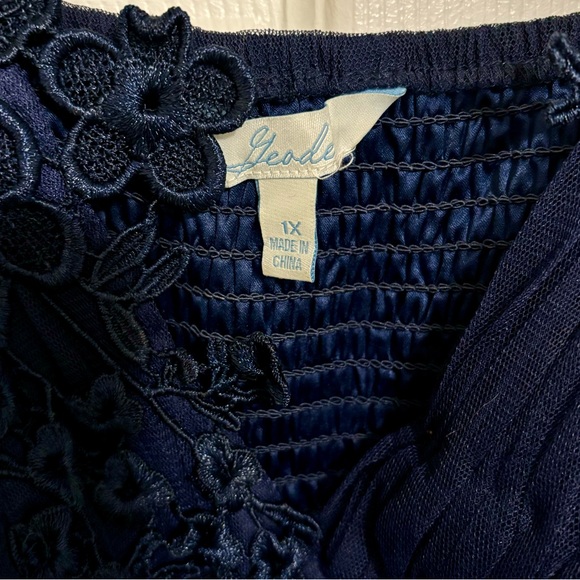 Bought from ModCloth, blue/navy, floral details, smocked back, knee-length, 1X - Picture 3 of 5